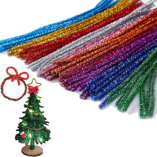 LLMtn Juego de 100 limpiapipas para manualidades, 6 mm x 30 cm (purpurina, 10 colores)
