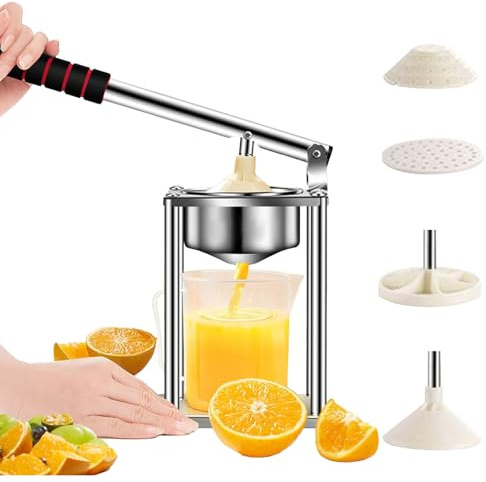 Manual Juicer, Hand Press Stainless Steel Juice Extractor, Heavy Duty Hand Juicer Squeezer for Oranges, Grapes, Lemons, Berries, Commercial-Grade Fruit & Wine Press for Home, Kitchen