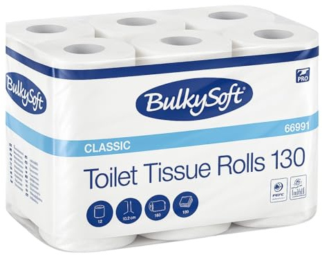 96 Rotoli di Carta Igienica, carta in Pura Cellulosa a 2 Veli di colore Bianco, Rotolo da 130 Strappi con lunghezza 14,3 mt, Carta con Goffratura a Rombo 8 CF x 12 Pezzi -6991M -5,1