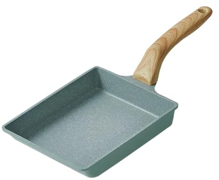 Sartén japonesa de fondo plano Melaleuca antiadherente Maifan piedra cuadrada, rollo huevo, filete, tortilla gruesa(Green)