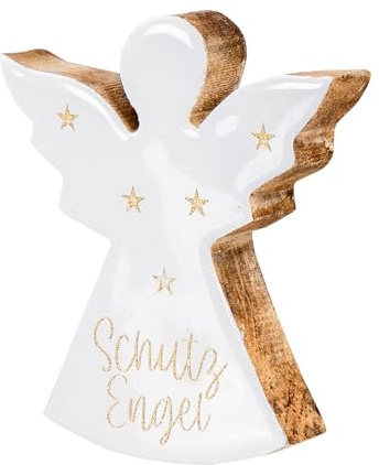 levandeo Schutzengel H12cm Mangoholz Weiß Glücksbringer Tischdeko Weihnachten Weihnachtsdeko Engel Figur Geschenk Mitgebsel