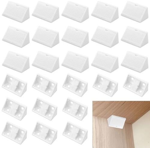 60 pcs Plastic Angle Brackets, 90 Degree Corner Brackets (42 x 20 x 20 mm) | L Bracket Support Corner Brace for Wood, Furniture, Shelf, Drawers, Cabinet, Cupboard