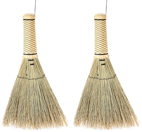 DIYEAH 2Pcs Handmade Straw Whisk Broom 26Cm Small Handheld Sweeper for Indoor Hardwood Floors, Kitchen, Garden and Table Cleaning, Eco-Friendly Household Dust Brush