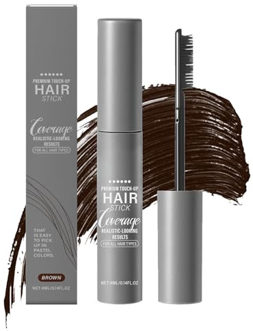 Haarmascara Braun 4 ml, Haar Stick für Haaransatz & Graue Haare Abdecken, Präzise Haarfärbemittel für Stirnlinie, Scheitel & Strähnen, Wasserdicht, Schweißresistent, Root Touch Up, Hairline Stick