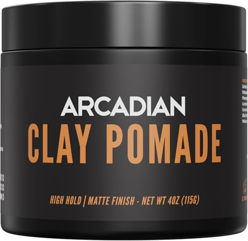Arcadian Grooming Clay Pomade for Men – Vegan Matte Finish, Strong High Hold, 4oz