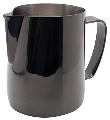 Dianoo Milchschäumkrug Aus Edelstahl Mit Titan überzogen Milchkännchen Latte Kunst Tasse Kaffee Latte Cappuccino Schwarz 350ml