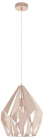 EGLO Pendellampe Carlton-P, 1 flammige Vintage Pendelleuchte | Retro Hängelampe aus Stahl, Farbe: Pastell apricot, Fassung: E27, Ø 31 cm