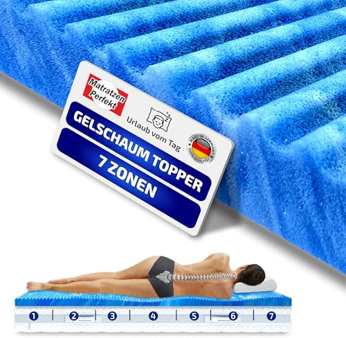 Matratzen Topper 90x200 cm Gelschaum – Orthopädischer 7-Zonen Memory Foam Topper, atmungsaktiv & rutschfest, Höhe 8cm, ideal für Boxspringbett & Matratze – Matratzen Perfekt