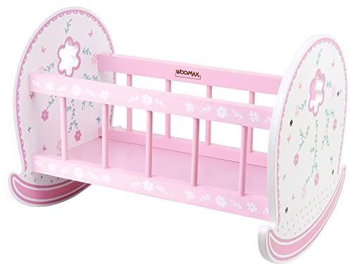 COLORBABY WOOMAX, Puppen 30-40 cm, 47,5 x 35 x 35 cm, weiß, Puppenwiege, Holz, recycelbar, ab 3 Jahren, (46474), Babybett Rosa
