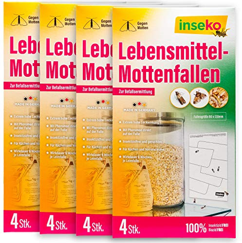 inseko 16x Lebensmittelmottenfalle mit maximaler Lockwirkung – Pheromonfalle & Klebefalle gegen Motten in Küche & Vorratsschrank – Geruchlos & insektizidfrei – Made in Germany