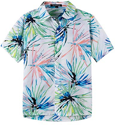 Spring&Gege Camicia hawaiana a maniche corte da ragazzo con stampa dei cartoni animati Aloha Button Down Shirt (4-14 anni