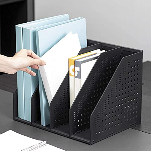 OhMill Zeitschriftenständer, faltbar, vertikal, Kataloge, mit 4 Fächern, Aufbewahrungsbox, Schreibtisch, Organizer, ausziehbar, aus Kunststoff, Aufbewahrungskorb für Dateien