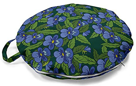 ABAKUHAUS Stiefmütterchen Rundes Bodenkissen mit Griff, Top View Blüten und Blätter, dekoratives Kissen für Wohnzimmer & Schlafsäle, 45 cm, Ceil Blau Grün Smaragd