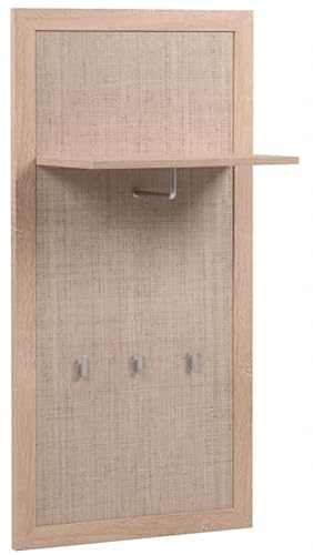 DEINE TANTE EMMA 003197 BALI 41B Sonoma Eiche/Geflecht Rafia Garderobe Paneel Wandgarderobe Kleiderständer mit Haken ca. 55 x 110 x 30 cm