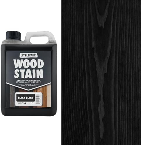 Littlefair's Wood Stain Water-Based - (Black Black) – Non-Toxic, Eco-Friendly & Quick Drying - Easy-to-Apply, Concentrated Formula for All Indoor & Outdoor Wood – 5 LTR