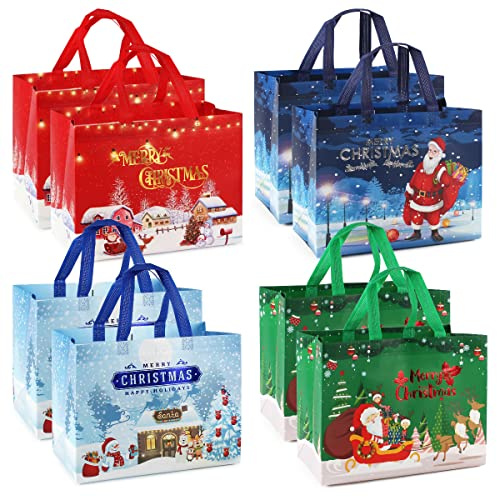 8 × Weihnachtsgeschenktüten, Weihnachts-Tragetaschen mit Griffen, Leckerei-Taschen, multifunktionale Vliesetas für Geschenke, Einkauf und Partys