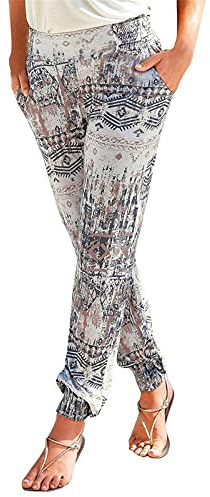 Damen Pant Lange Haremshose Schlupfhose Boho Strandhose Leicht Freizeithose Loose Sommerhose Frauen Hose mit Taschen Straight Bein Hose Sommerhose Stoffhose Jogginghose Yogahose