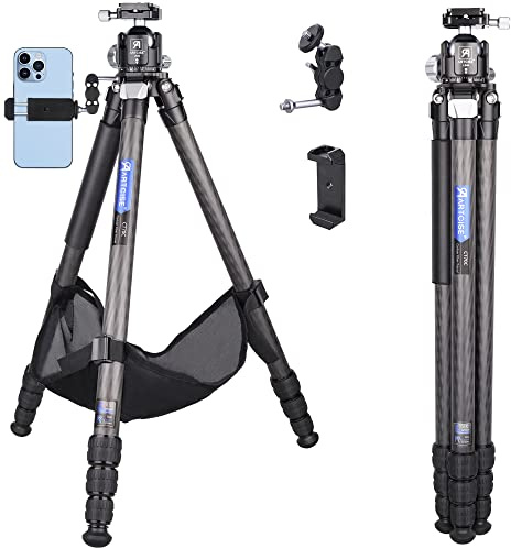 Trépied en Fibre de Carbone avec rotule à Profil Bas de 44 mm et Sac à Pierres Support de caméra de Voyage Robuste ARTCISE pour caméscope Canon Sony Nikon DSLR, Charge maximale 20KG