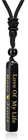 JSDDE Personalisiert Namenskette mit Gravur Namensgravur Heilsteine Anhänger Halskette Glücksbringer Partner Kette Personalisierter Schmuck (Obsidian)