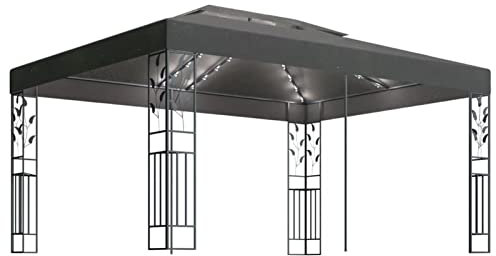 JUNZAI Tonnelle Pavillon Tonnelle de Jardin Tente de Réception Pergola Tonelle Impermeable Tonnelle avec Double Toit et lumières LED 3x4 m Anthracite