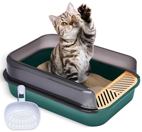 Pfotenolymp Katzentoilette - offenes Design - Klumpstreu-Katzentoilette mit auslaufsicherem Design und verlängerter Trittfläche - Cat Litter Box Geeignet für Katzen bis 3,6 kg - Dunkelgrün