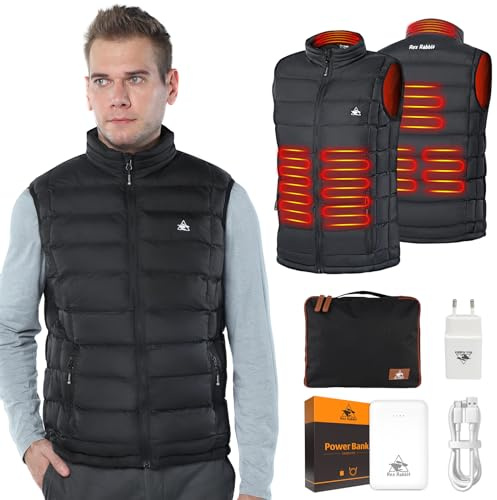 Rex Rabbit Beheizbare Weste Herren, Beheizte Weste mit 10000mAh Akku, Heizweste mit 6 Heizzonen, Beheizte Jacke Outdoor Wandern Motorrad Camping