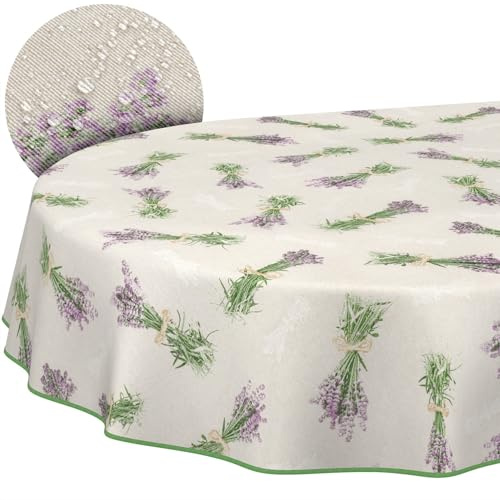 Tischdecke aus Stoff Textil abwaschbar Tischwäsche Tischtuch Baumwolle Polyester Lavendel Beige Oval 200x140cm In-/Outdoor Tischdecke