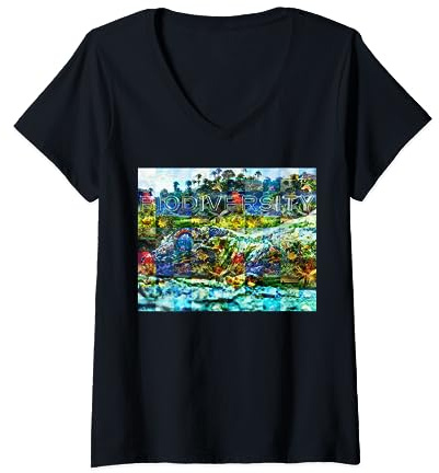 Femme BIODIVERSITÉ LAZARD T-Shirt avec Col en V