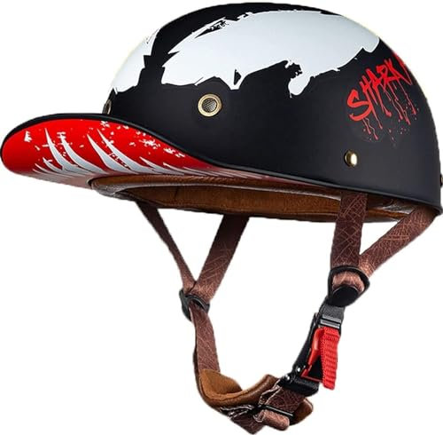 Retro Motorradhelm Halbschalenhelm Mit ECE Zulassung Baseball Cap Helm Jethelm Deutscher Stil Totenkopf Kappe Helm Motorrad Cruiser Roller Cool Helm Für Männer Und Frauen 1,M=56-58cm