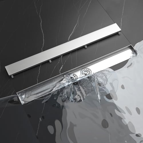 Neodrain Duschrinne 60cm Edelstahl-Duschablauf Flach mit 2 Abflüsse, 360° Siphon Befliesbarer Duschabfluss mit Geruchsverschluss und Haarsieb