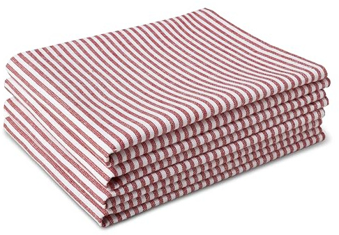 Encasa XO Geschirrtücher, Saugfähige Baumwolltücher 70x45 cm | Ticking Red Antibakterielles Finish | Schnell Trocknend & Fusselarm | Zum Reinigen & Trocknen | 4er-Set