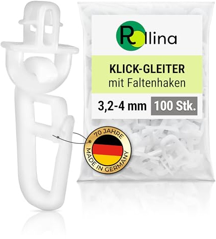 Rollina Klick-GSlider Ganchos Para Riel de Cortina Con Carril Interior de 3,2-4 mm - Para Caravanas, Autocaravanas, Camiones (100 Unidades, Blanco)