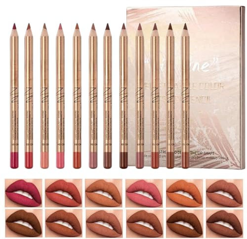 12 Colours Matte Lipstick Lip Liner Pencil,Smooth and Long-Lasting Makeup Lip Pe/ncil,Creamy Lip Liner,High Pigmented Natural Lip Makeup,Matte Lipstick,Plumping Lip Definer Pencil,Lip Liner Set