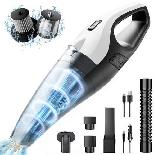 Handheld Vacuum Cordless, 13000Pa Strong Suction Car Vacuum Cleaner with LED Light, Portable Hand Vacuum with Multi-Nozzles, Small Hand Held Vacuum Cordless for Car, Home, Pet, Black & White