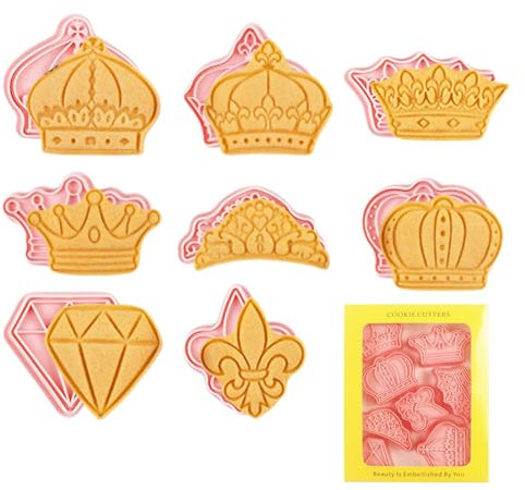 Sellos Para Cortadores De Galletas De Corona,Cortadores De Galletas Para Galletas De Corona | Cortador de galletas de corona de princesa,8 piezas de dibujos animados divertido molde para galletas y fo