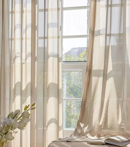 Beydodo Vorhänge Khaki 2er Set mit Haken, Gardinen für Schienensystem Einfarbig mit Gestreift Motiv 102x244CM Gardinenschals Polyester Halbtransparent für Wohnzimmer Schlafzimmer Küche