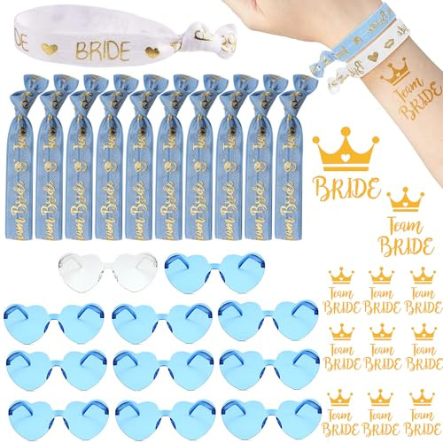 KAISELINNA 33pcs Hen Party Bride Team Accessories,Hen Party Bride Team Accessories,Bride Team Wristband +Heart Shaped Sunglasses+Bride to be Tattoos Party Decoration for Wedding