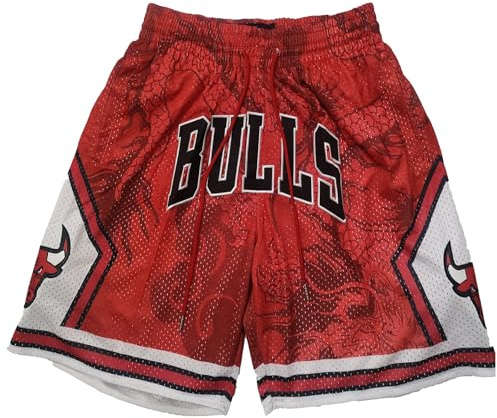 MCQOmcil Herren NBA Bulls Basketball Shorts hochelastische atmungsaktive Sporthose(2,L)