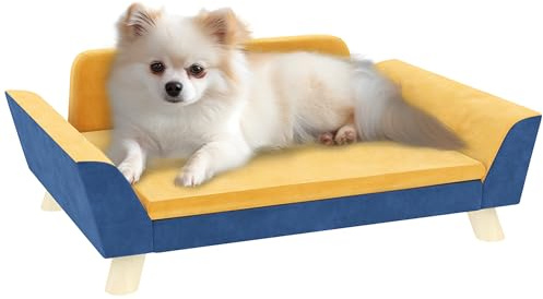 PawHut Dog Sofa Bed, Pet Couch for Small Dogs with Soft Cushion, Removable Washable Cover, Elevated Dog Bed Couch with Anti-Slip Foot Pads, Orange
