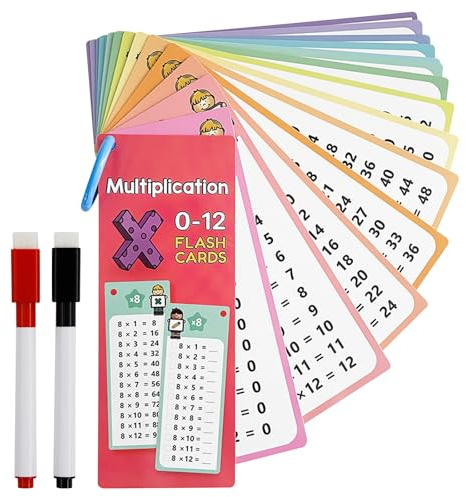 1x1 Lernkarten Kinder,Einmaleins Lernkarten Set,0-12 Einmaleins Karten | Mathekarten Lern karten, Multiplikationskarten für Kinder, Mathe-Lern kartenspiel, Einmaleins Lernen,mit 2 Löschbaren Stiften