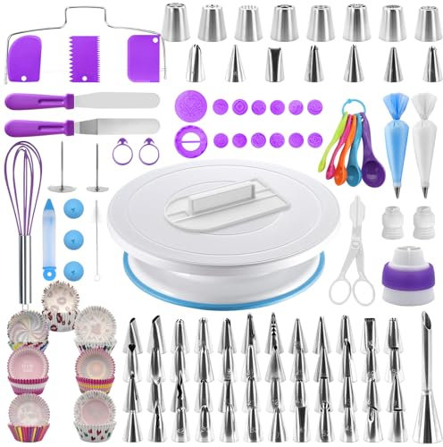 SAYHALO Torten Zubehör, Backzubehör, Tortenplatte Drehbar, Backset, Tortendrehteller, Spritztüllen Set, Torten Zubehör Set, Torten Set - 207 Stücke