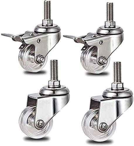 Lenkrollen Möbelrollen Lenkrollen, 4er-Set, Schwerlastrollen, Möbelrollen aus Metall, transparentes PC-Material, Halterung aus Edelstahl 304, mit Gewindestift M10, Tragkraft 400 lb, f(2 Brakes+2 Rotat
