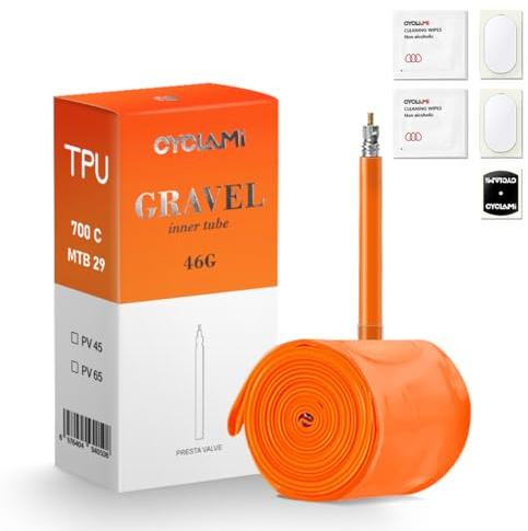CYCLAMI TPU Schlauch Rennrad Gravelbikes 46g Ultraleichter 700 x 32-47C Schlauch 27 Zoll 28 Zoll 29 Zoll Fahrradschlauch mit Presta Ventil 45/65mm