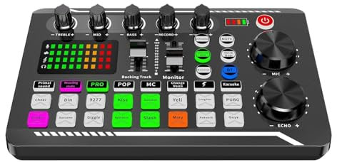 Tarjeta de sonido en , mezclador de audio F998, efectos de mezclador DJ, equipo de producción musical con efectos DJ y optimización de sonido 9.49 x 5.55 x 1.85 pulgadas para teléfonos móviles y