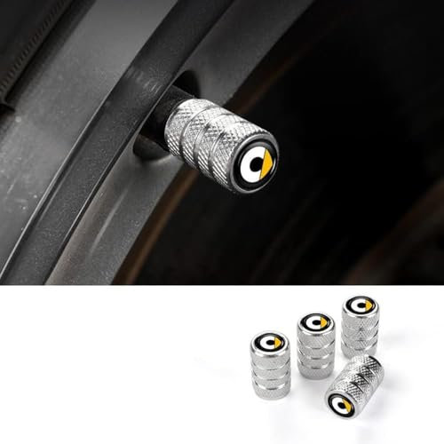 IUYTGTR 4 Stück Auto Ventilkappen, für Smart Forfour W453 2014-2019 Leuchtende Reifenkappen, Mit Beschriftung Ventilkappen Auto Reifen Staubkappen,normal-Silver