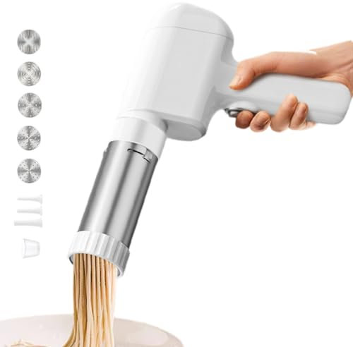 Mini Electric Pasta Machine, 50W Portable Handheld Noodle Machine, with 5 Types of Noodle Molds and 3 Enemas, Detachable design, for Home Cooking Pasta Maker Sausage Machine