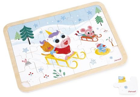 Janod - Puzzle en Bois 24 Pièces Enfant Dès 4 Ans - Modèle Inclus + Jeu des 5 Erreurs sur Le Plateau - Développe la Concentration et l'Observation - Produit FSC - J07127