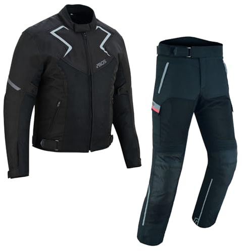 BOSmoto Sommer Motorrad Textil kombi,Herren Motorrad Jacke und hose,Motorrad kombi Jacke + Hose - ZWEITEILER- TEXTIL Motorrad Bike Kombi.Motorrad Anzug (BLACK, L)