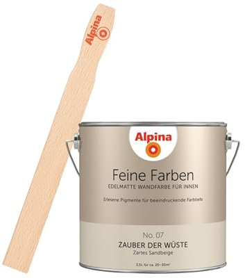 Alpina Feine Farben inkl. Rührstab – No. 07 Zauber der Wüste – edelmatte Innenfarbe - Wandfarben für einzigartige Farbwirkungen und Raumstimmungen – Zartes Sandbeige - 2,5 Liter