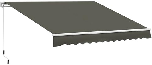 Outsunny Toldo Manual Retráctil para Balcón 350x250 cm Toldo Enrollable Exterior con Manivela Manual de Metal Impermeable y Anti-UV para Jardín Terraza Patio Ventanas Gris